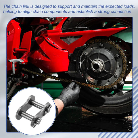 Heavy Duty ANSI #100 Roller Chain Connecting Links 32mm Pitch 4 Pack Manganese Steel being installed on a motorcycle.