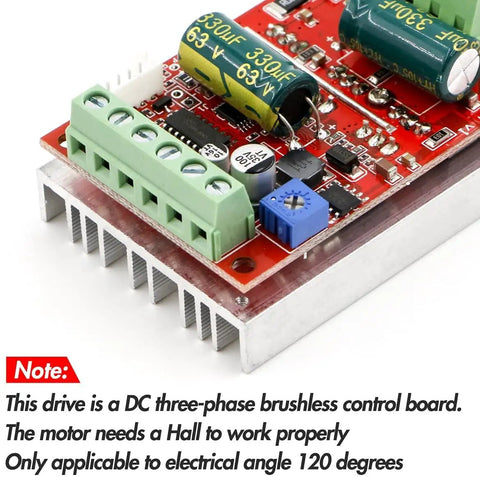 350W 6 To 60 Volts Three Phase PWM DC Brushless Motor Speed Controller with Hall Sensor for 120 Degree BLDC Motors board close-up