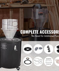 Cyclone Dust Separator With Metal Tank For Dust Collectors 4 Inch Retrofit Cyclone ABS Body and accessories in workshop