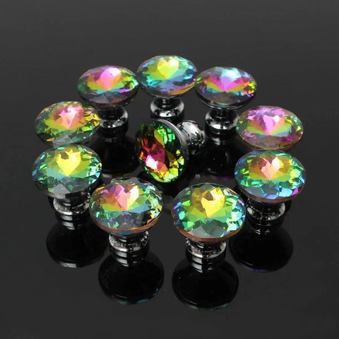 10 Pack Diamond Crystal Glass Drawer Knobs 30mm Snazzy Colorful Cabinet Pulls With Screws For Kitchen Bathroom Dresser Wardrobe DIY Modern Glass Hardware For Cabinets Cupboards And Furniture, assorted multicolor