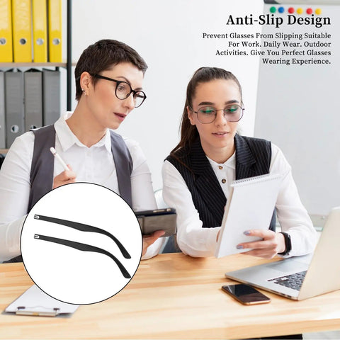 Top Tier Glasses Arm Replacement Set For Everyday Spectacles Includes Heavy Duty Screws Tough Nylon Washers Precision Screwdriver And Cushy Silicone Nose Pads For Hassle Free Frame Restore Gear shown with two women discussing.