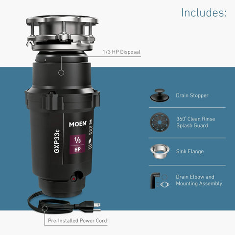Lite Series Pro Compact Continuous Feed Garbage Disposal For Kitchen Sink With Power Cord 1900 RPM Vortex Motor Easy Swap