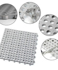 24 Pack Drainage Floor Mats With Interlocking Cushions, Non Slip PVC Mats, close-up of suction cup grip and interlocking design, grey