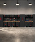 Top Shelf Heavy Duty Steel Garage Storage Cabinet System With Smooth Rolling Tool Chest And Secure Locking Drawers for organized workshop.