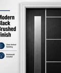 Premium Fiberglass Entry Door With Quick Install Vinyl Frame And True Right Hand Inswing Design Showcasing Double Frosted Glass That Crushes Outside Visibility While Upgrading Your Front Porch Game Daily in modern black brushed finish.