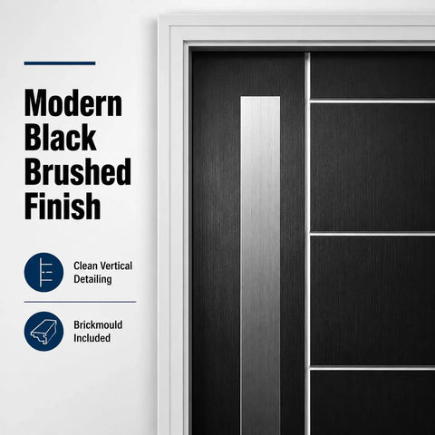 Premium Fiberglass Entry Door With Quick Install Vinyl Frame And True Right Hand Inswing Design Showcasing Double Frosted Glass That Crushes Outside Visibility While Upgrading Your Front Porch Game Daily in modern black brushed finish.