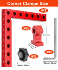 Pro Grade 4 Pack Right Angle Clamp Set For Woodworking, 5.5 Inch Aluminum Alloy Squares With Case, dimensions and components