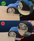 Strebilo Cordless Electric Scissors And Box Cutter For Cardboard demonstrating proper and improper cutting methods on cardboard.