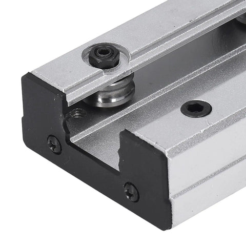 Dual Axis Linear Rail Guide System With External Dual Axis Slider And Four Pulleys 300mm CNC Motion Rail, aluminum and steel close-up