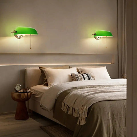 Vintage Style Wall Sconces Set Of 2 With Pull Chain Switch Brushed Brass Adjustable Lampshades UL Listed in bedroom