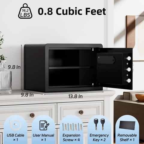 Compact Biometric Safe Box With 0.8 Cu Ft Capacity, Fingerprint Scanner Unlocks In 0.3 Seconds, Stores 25 Fingerprints, on shelf