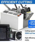 Upgraded Electric Heat Shrink Tube Cutter With Micro Computer Control For Automatic Fiberglass Tape Cutting. 250W Power Delivers Precision 0.1mm Accuracy. Wide 100Mm Capacity Lets You Cut Up To Three Tubes At Once For Major Cable Wrapping Projects That, showing control panel and 300W high-efficiency motor.