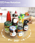 4 Pack 11.5 Inch Clear Lazy Susan Organizer With 360 Degree Turntable Raised Edge And Handles Space Saving Kitchen