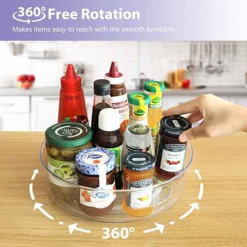 4 Pack 11.5 Inch Clear Lazy Susan Organizer With 360 Degree Turntable Raised Edge And Handles Space Saving Kitchen