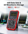 2 In 1 Handheld Oscilloscope And Multimeter Combo For Electronics DIY displayed with 100 data sets and 10 waveforms storage feature.