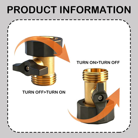 Two Pack Three Quarter Inch Brass Garden Hose Shut Off Valve With Extended Handle Heavy Duty Water Control For Easy Flow Includes Four Extra Rubber Washers For Tight Leak Free Fit. Brass hose valve shown on/off