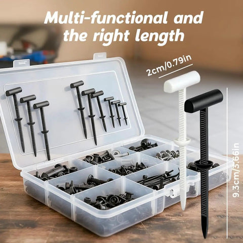 Heavy Duty Nylon Zip Ties With Pin And Button Buckle For Car Repairs Universal Cable Tie Buckle in a clear storage box