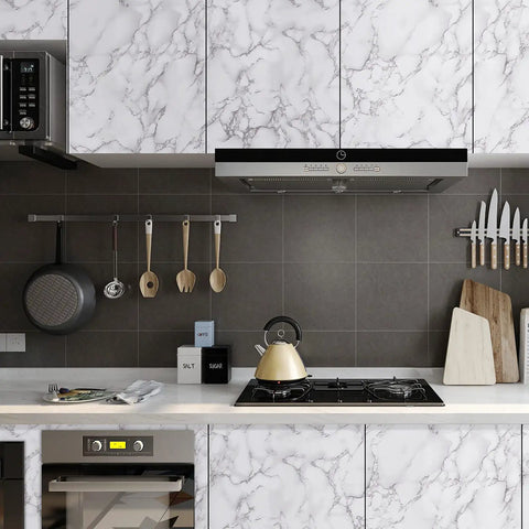White Grey Marble Peel And Stick Contact Paper 24 Inch By 394 Inch Glossy Self Adhesive Marble Wallpaper for kitchen cabinets