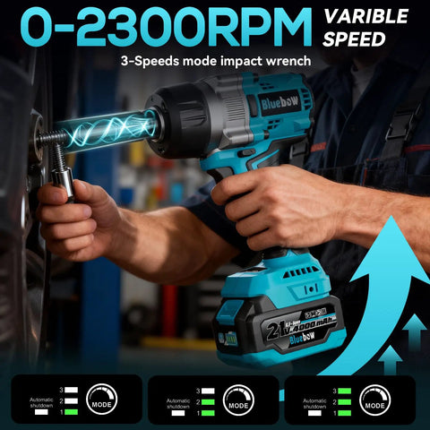 Half Inch Cordless Impact Wrench With 900 Ft Lbs Torque, 1200 Nm Brushless Motor, 2300 RPM, LED Light, Two 4Ah Batteries, Four Sockets, Variable Speed Power Tool For Car Lug Nut Removal And Tire Jobs in use on wheel bolts