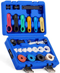 25 Piece Quick Disconnect Tool Kit For A C Fuel Lines And Transmission Systems Great For Mechanics And DIYers Compatible With Ford Chevy GM And More Durable Blue Hand Tool Set For Easy Line Separation And Quick Repair shown open with color-coded tools inside
