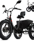 All-Terrain Three-Wheel Electric Tricycle For Adults With 20-Inch Fat Tires, 500W Peak Power, 36V 13Ah Lithium Battery, UL Certified, Foldable 80 Percent Assembled, Easy Off-Road E Bike For Beach Snow Gravel And City Streets black three-wheel electric tricycle with rear cargo basket