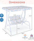 Dimensions of Two-Seater Kids Patio Swing With Adjustable Canopy, Safety Belt And Curved Armrests, Outdoor Hanging Bench