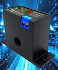 No Fuss AC Current Sensing Relay With 0 To 30 Amp Range featuring a black sealed housing and blue connector for power monitoring.