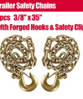 Two Pack Three Eighths Inch By Thirty Five Inch Trailer Safety Chains Grade 70 With Forged Clevis Grab Hooks, front view