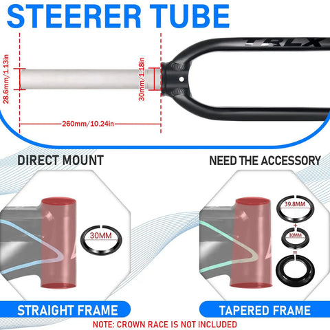 Rigid Mountain Bike Fork For 26/27.5/29 Inch Wheels, 1 1/8 Inch Threadless Straight Steerer dimensions