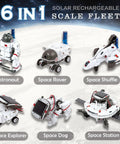6 In 1 Solar Robot Building Kit For Kids Aged 8 To 13 That Lets Them Build Six Dope Robots, A Fun STEM Toy For Hands On Science, Perfect Birthday Gift For Boys And Girls. Six solar robot builds shown.