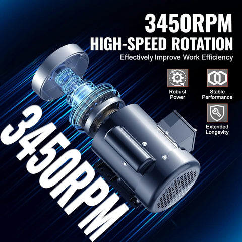 Image of Beefy 1HP Single Phase Electric Motor 3450 RPM 115 And 230 Volt 56C Frame showing robust power and stable performance icons.