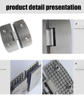 Heavy Duty Glass Shower Hinges Two Pack 180 Degree Turn For Frameless Bathroom Doors Constructed From Tough Stainless Steel detail images showing hinge design and material.