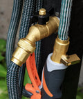 Expandable Telescopic Garden Hose End Adapter With Shut Off Valve And Repair Kit Fits Three Quarter Inch GHT connected to hose