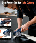 Katerk Cordless Electric Box Cutter With Safety Lock And Led Light cutting leather with safety features and ergonomic design.