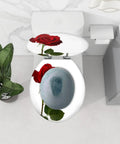Round Toilet Seat Decor for Home Bathroom with red rose design, fits standard toilets, 14.5" x 16.5" size.