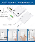 Wireless Remote Light Switch Kit With Expandable Wall Modules No Wiring Required shown with installation and screws