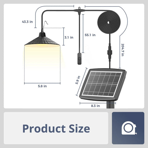 Solar Pendant Lights For Indoor Outdoor Use With Extra Long 20.5ft Cable IP67 Waterproof Five Brightness Modes product dimensions