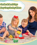 Family playing with Kids Beach Toy Kit With Scoop Spade Rake Hoe And Leaf Rake Stainless Steel Durable Sandbox Shovel Set Quad Pack