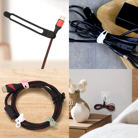 Silicone Cable Ties Reusable Cord Management Organizer For Home Office And Tech Cables Multipurpose Elastic Tie In Use