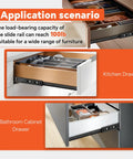 Heavy-Duty 10 Inch Full Extension Side Mount Drawer Slides with 100 LB Load Capacity in kitchen and bathroom drawers