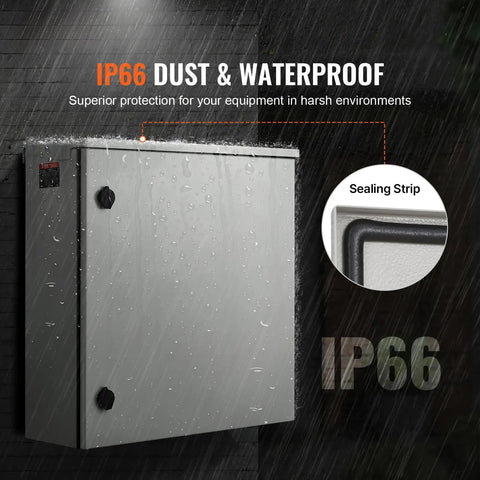 Beefy Carbon Steel Electrical Enclosure 12 By 10 By 6 Inches NEMA 4 Outdoor Weatherproof IP65 Hinged Junction Box in rain