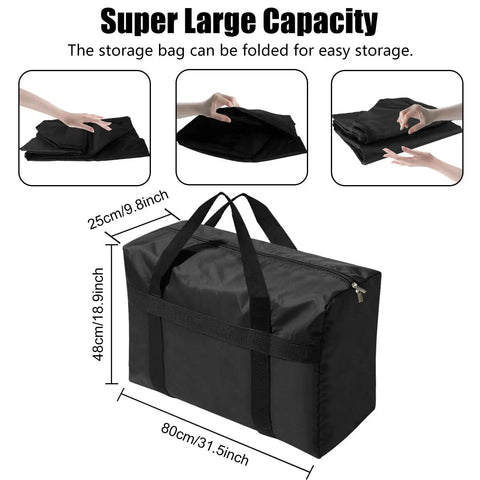 Extra Large Moving Bags With Strong Zippers And Carrying Handles, Heavy Duty Duffle Storage Bags For Moving, 90L foldable black bag