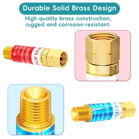 Oxygen And Acetylene Flashback Arrestor Set For Regulators With 9/16-18 Threads End B Size Brass Build In Check Valve For Safer Welding