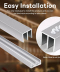 Metal Sliding Door Track Set For One Quarter Inch Thick Panels Ideal For Glass Cabinet Doors And Windows, 36 Inch Long By 0.79 Inch Wide, Silver Finish, Rustproof Aluminum Construction, Smooth Quiet Operation And Easy Installation, shown with glue application.