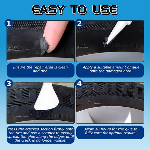 Step-by-step tire repair with Rubber Cement Glue For Car And Motorcycle Sidewalls DIY Friendly Bonding Waterproof Tire Repair Adhesive