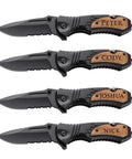 Personalized Groomsmen Pocket Knife Gift For Best Man And Groom Custom Engraved Folding Knife with four engraved names on handles