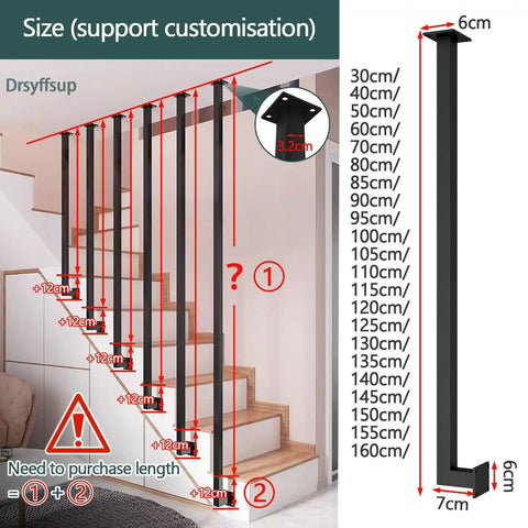 Interior Wrought Iron Stair Handrails With Rust Resistant Nano Coating And Secure Safety Grab Bars For Modern Duplex Homes Solid Square Pipe Balusters and customizable size guide