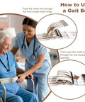 Nurse assisting senior with 60 Inch Gait Belt For Seniors And Elderly Caregivers showing metal buckle and fabric during patient handling.
