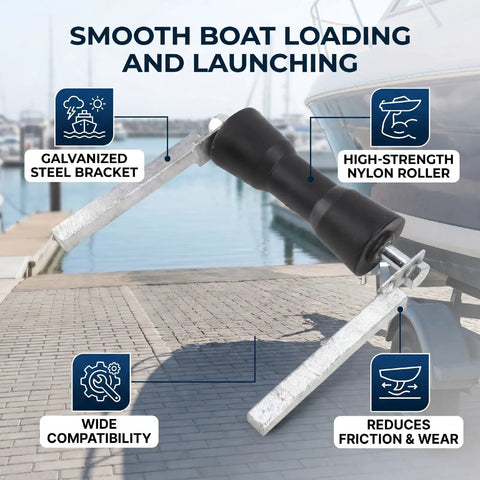 Heavy Duty Boat Trailer Roller Kit 7.48 Inch Hot Dipped Galvanized Finish With Wear Resistant Nylon Rollers; black roller and steel bracket
