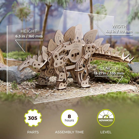 Stegosaurus 3D Puzzle Kit For Adults, Mechanical Dinosaur Model With 305 Pieces, DIY Assembly Project, Hands On Dino Build Gift, Educational And Fun For Grownups And Kids, Interactive Gear System, wooden model, 13.21 x 6.3 x 4.3 in